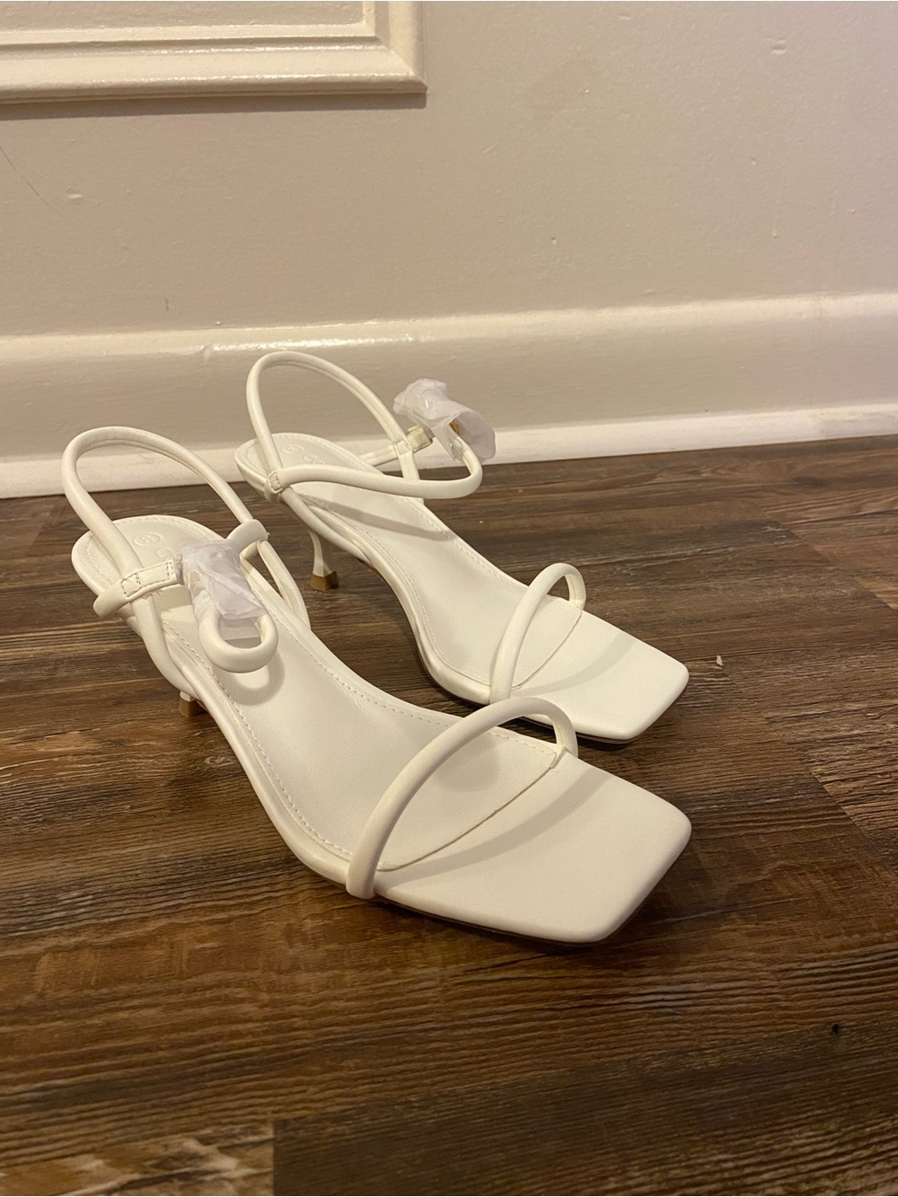 Minimalist White Strappy Square-Toe Heels